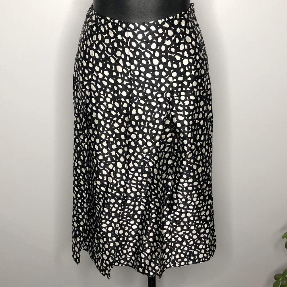 St. John Multicolor Black White Dot Print Silk Knee Length Skirt 12